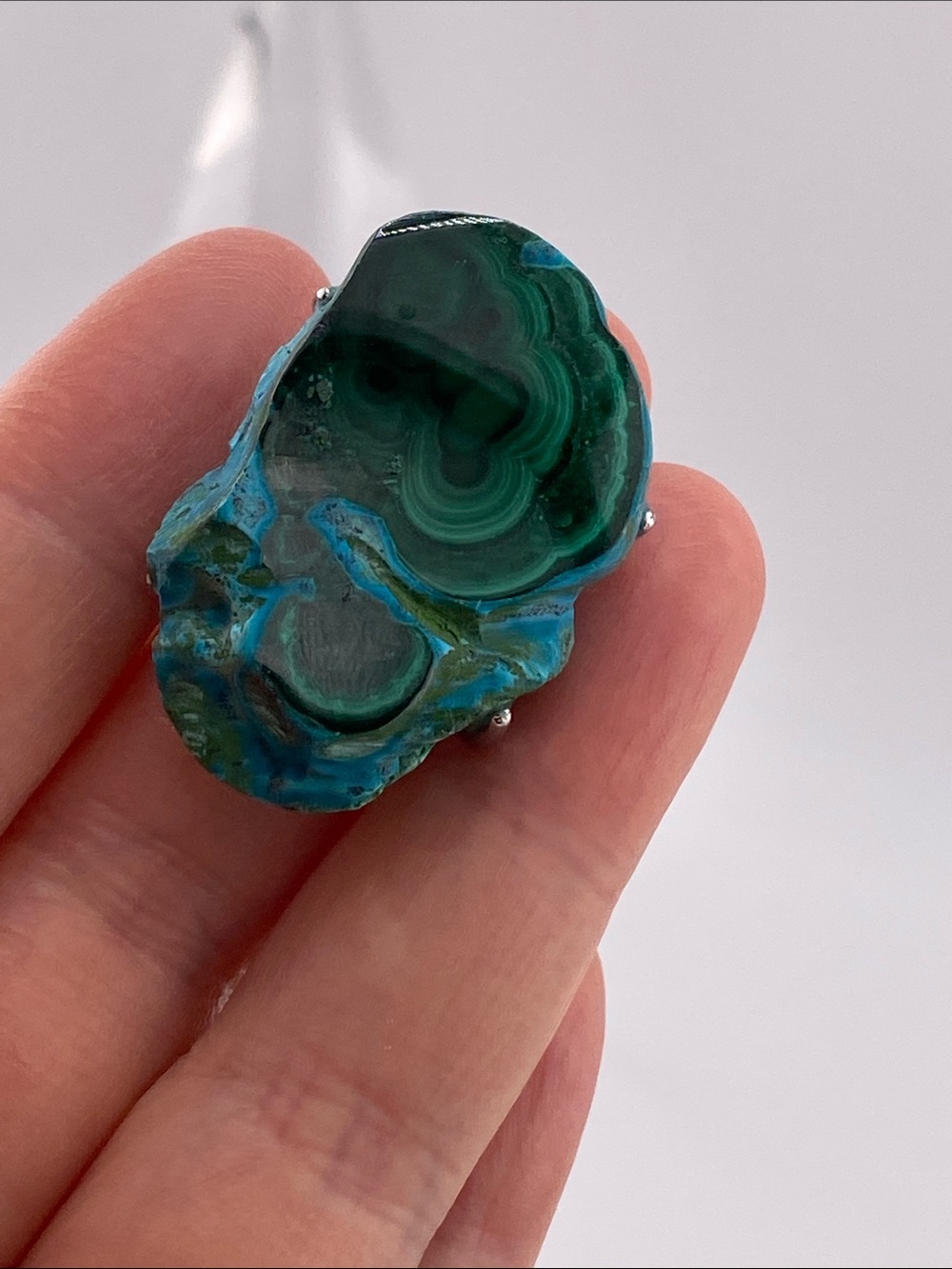 Natural Chrysocolla Malachite Raw Crystal Cluster Statement Ring - Picture 2 of 10